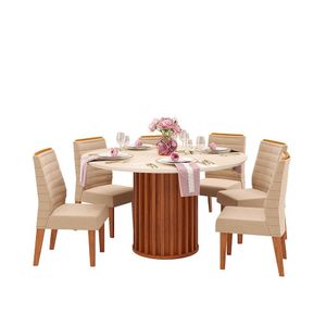 Conjunto De Mesa Dj Móveis New Viena Com 6 Cadeiras Ondina Freijo/kraft