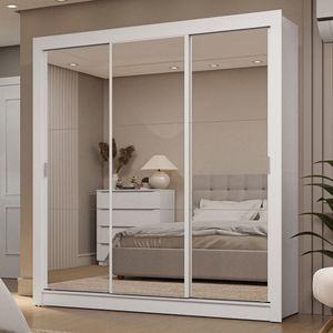 Guarda-roupa Casal 3 Portas De Correr De Espelho 2 Gavetas Branco Sublime Madesa Branco