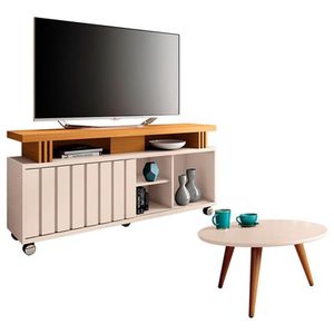 Rack Bancada Rivera 1.3 E Mesa De Centro Sorelle Off White Cinamomo - Hb Móveis