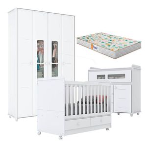 Quarto De Bebê Pula-pula Com Berço Americano Aquarela Aquarela Branco E Colchão Gazin - Henn
