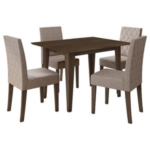 Mesa De Jantar 120cm Kate Amêndoa Com 4 Cadeiras Jade Bordada Amêndoa Cappuccino