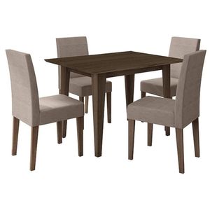 Mesa De Jantar 120cm Kate Amêndoa Com 4 Cadeiras Josi Liso Amêndoa Cappuccino