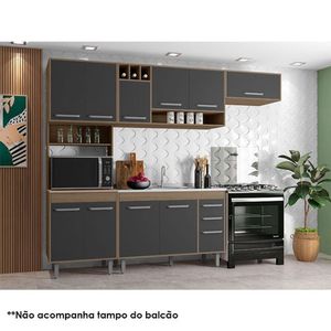 Cozinha 4 Peças Ambiente Barcelona Com Balcão De Pia Carvalho Grafite - Poliman