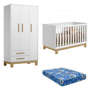 Berço Americano 4315 E Guarda Roupa 4340 Q Encanto Slim Branco Acetinado Colchão - Qmovi