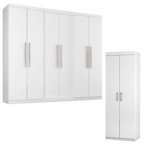 Guarda Roupa Casal 6000 E Armário Multiuso 6020 Branco - Araplac