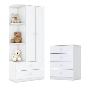 Cômoda E Guarda Roupa Infantil Labirinto Branco Brilho - Henn