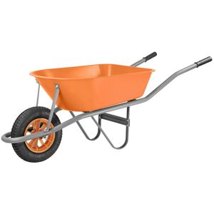 Carrinho De Mão Tramontina Caçamba Funda Plastica Laranja 55 L, Braço Metalico E Pneu Com Camara