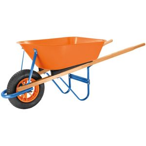 Carrinho De Mão Tramontina Caçamba Funda Plástica Laranja 55 L, Braço De Madeira E Pneu Com Câmara