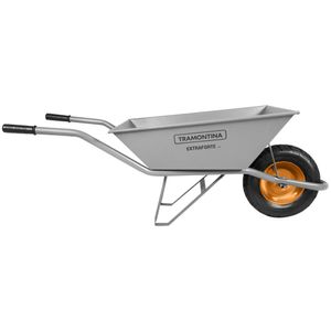 Carrinho De Mão Tramontina Caçamba Extroforte Metalica Cinza 65 L, Braço Metalico E Pneu Com Camara