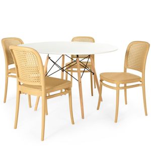 Conjunto Mesa De Jantar Redonda Eiffel Branca 120cm Com 4 Cadeiras Roma - Nude