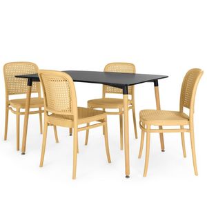 Conjunto Mesa De Jantar Retangular Eiffel Preta 120x80cm Com 4 Cadeiras Roma - Nude