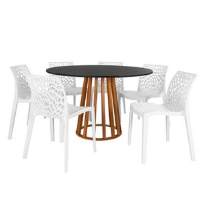 Conjunto Mesa De Jantar Redonda Talia Amadeirada Preta 120cm Com 6 Cadeiras Gruvyer - Branco