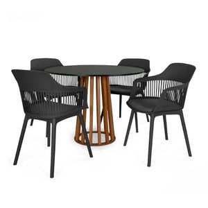 Conjunto Mesa De Jantar Redonda Talia Amadeirada Preta 100cm Com 4 Cadeiras Estofadas Marcela - Preto