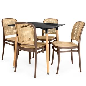 Conjunto Mesa De Jantar Quadrada Eiffel Preta 80x80cm Com 4 Cadeiras Roma - Marrom