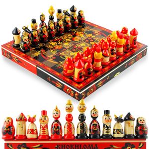 Conjunto De Xadrez Artesanal Khokhloma, Peças Matryoshka