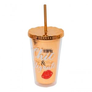 Copo Canudo Marrom Chic & Elegante 450ml - Projeto Kiwi