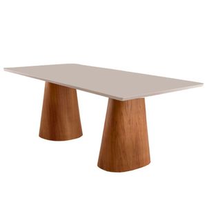 Mesa Para Sala De Jantar Noronha 180cm Madeira Com Vidro Mod Cinamomo Imbuia-off White