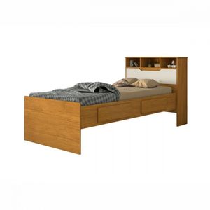 Cama De Solteiro 088 Com Baú E Gavetas Ravena Conquista Cinamomo Com Off White