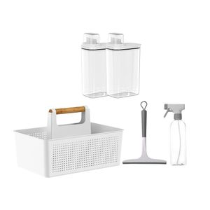 Kit Lavandeira Flow Com 02 Dispenser De Sabão 2,3 L + 01 Borrifador + 01 Rodo + 01 Cesto Branco Ou