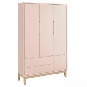 Guarda Roupa Infantil Classic 3 Portas Rosa Fosco Com Pés Madeira Natural - Reller Móveis Rosa Fosco