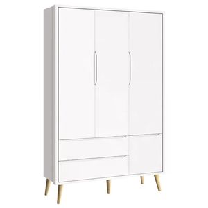 Guarda Roupa Infantil Theo 3 Portas Branco Fosco Com Pés Madeira Natural - Reller Móveis Branco Fosco