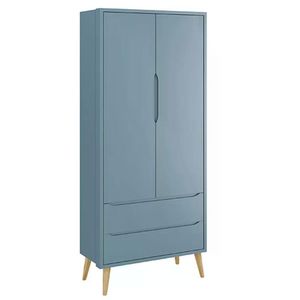 Guarda Roupa Infantil Theo 2 Portas Azul Fosco Com Pés Madeira Natural - Reller Móveis Azul Fosco