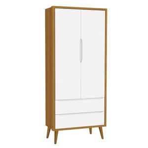 Guarda Roupa Infantil 2 Portas Theo Retrô Branco/savana Com Pés Amadeirado - Reller Móveis Branco/savana