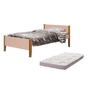 Cama Solteiro Simba Rosa Fosco Pés Amadeirado Com Colchão D20 - Reller Móveis Rosa Fosco