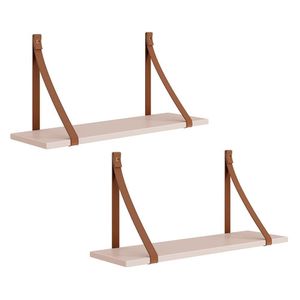 Kit 2 Prateleiras Luna 66,6cm Rosa Fosco Com Alças De Couro - Reller Móveis Rosa Fosco