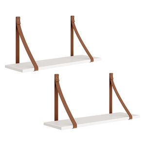 Kit 2 Prateleiras Luna 66,6cm Branco Fosco Com Alças De Couro - Reller Móveis Branco Fosco