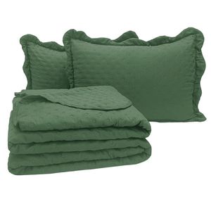 Kit Cobre Leito Colcha Perone Casal Padrão Dupla Face Toque De Pluma Micro Percal 300 Fios 3 Peças - Verde Esmeralda
