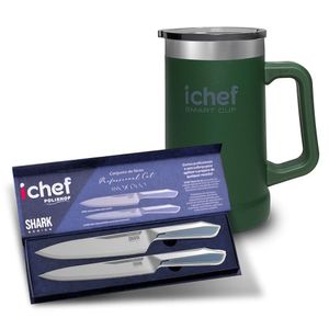 Conjunto De Facas Professional Pro E Caneca Térmica Com Tampa Smart Cup 710ml Ichef | Caneca Verde