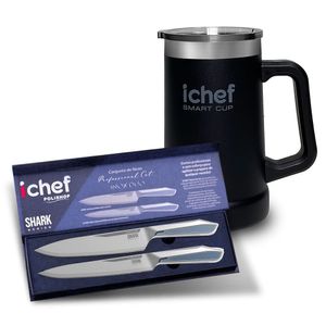 Conjunto De Facas Professional Pro E Caneca Térmica Com Tampa Smart Cup 710ml Ichef | Caneca Preto