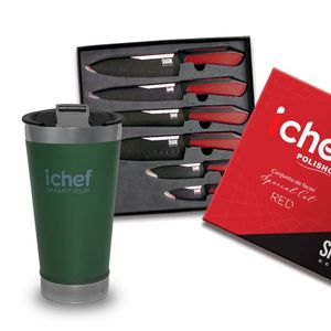 Conjunto De 6 Facas Special Cut Vermelha E Copo Térmico Com Tampa Smart Cup 600ml Ichef | Copo Verde