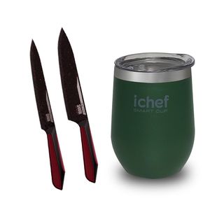 Facas Ichef Professional Cut Red E Copo Térmico Com Tampa Ichef Smart Cup 350 Ml | Copo Verde