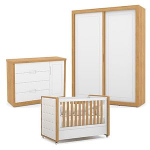 Quarto De Bebe 2 Portas Tutto New Freijó Branco Acetinado Com Capitonê New Boucle - Matic