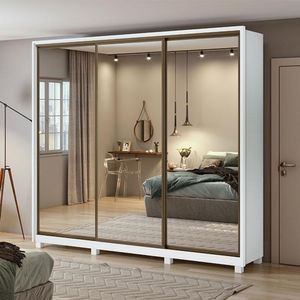 Guarda Roupa Casal Ambiente Spazio Com Espelho Super Glass 270 Branco Brilho E Pés - Lopas