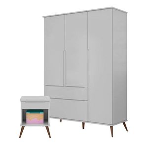 Mesa De Apoio E Guarda Roupa Infantil Alice Cinza Acetinado - Phoenix Baby