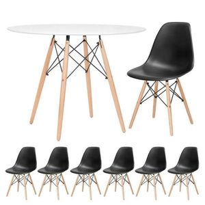 Conjunto De Mesa Redonda Eames 100cm Branco + 6 Cadeiras Eiffel Dsw Preto