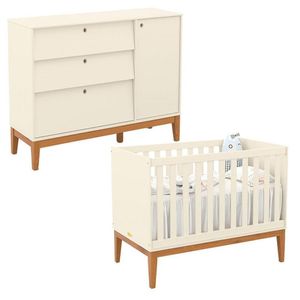 Berço Americano E Cômoda Sapateira Unique Off White Eco Wood - Matic