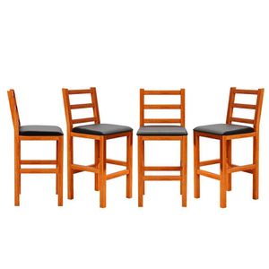 Kit 4 Banquetas Para área De Churrasco Madeira Maciça Assento Estofado Preto Gal Shop Jm