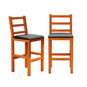 Conjunto 2 Banquetas Altas Madeira Maciça Assento Estofado Preto Fênix Movelar