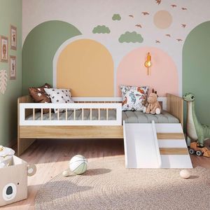 Cama Montessoriana Solteiro Grade Proteção Aveiro Oak Branco
