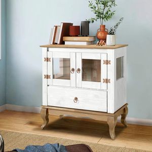Balcão Rústico Madeira Maciça 2 Portas Vidro Lateral Branco Garapa D120vl Shop Jm