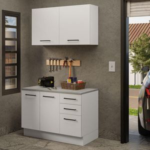 Kit Com Balcão E Armário Aéreo Multiuso 120cm Branco Agata Madesa Branco