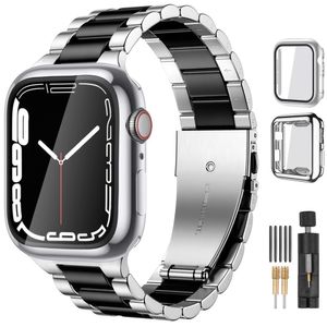 Lerobo Pulseira De Aço Inoxidável Para Apple Watch + 2 Capas (preto E Prata)