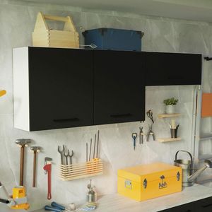 Kit Com 2 Armários Aéreos Multiuso 3 Portas Branco/preto Agata Madesa Branco/preto