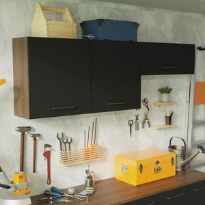 Kit Com 2 Armários Aéreos Multiuso 3 Portas Rustic/preto Agata Madesa Rustic/preto