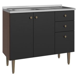 Balcão Gabinete Com Pia 3 Portas E 1 Gaveta 105cm Rustic/preto Gourmet Madesa Rustic/preto