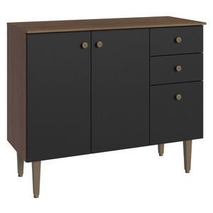 Balcão Gabinete 3 Portas 1 Gaveta Rustic/preto Gourmet Madesa Rustic/preto